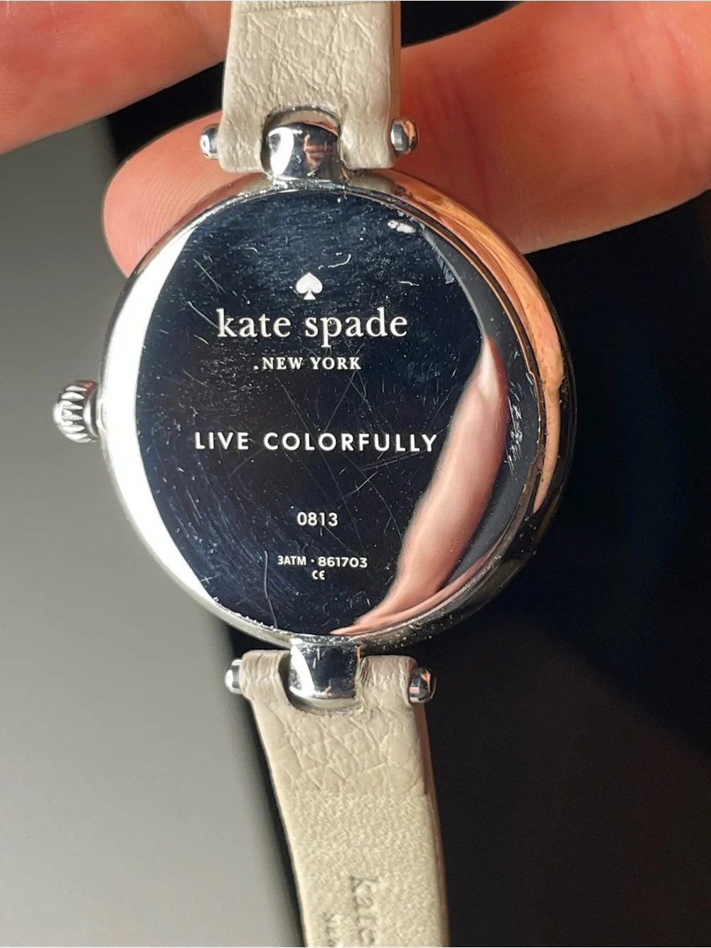 Kate Spade Watch Silver Tone 0813 Quartz Women Wristwatch,Leather Band,